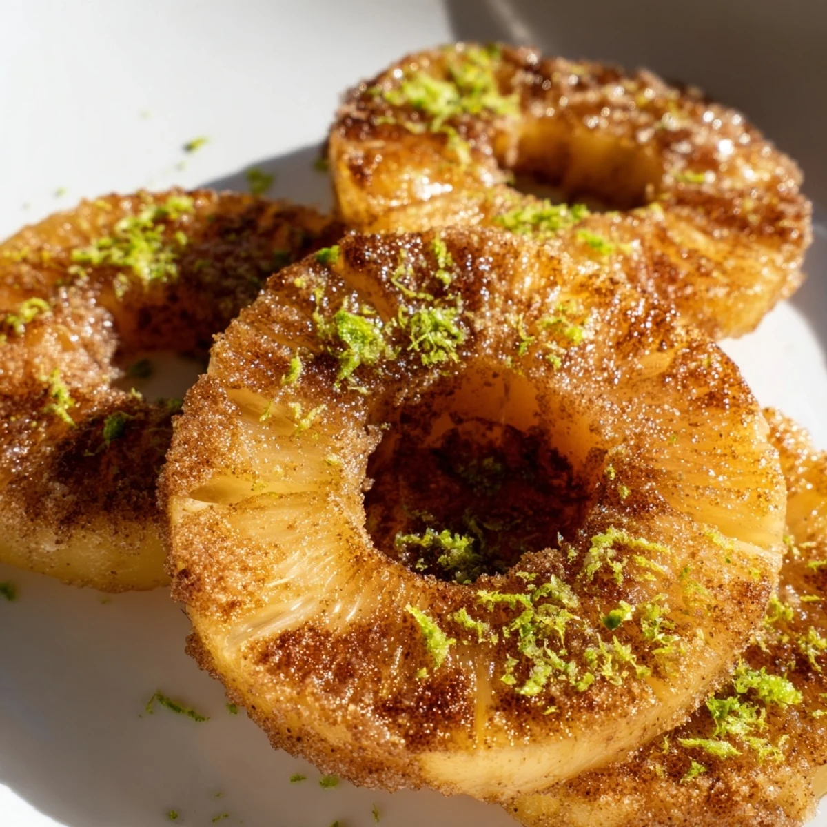Sweet tropical pineapple slices air fried to perfection with lime zest and chili
