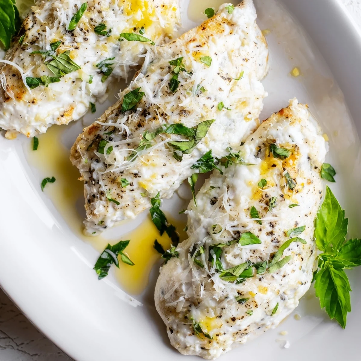 Gourmet Italian chicken fillets with creamy cheese crust baked until golden and bubbling