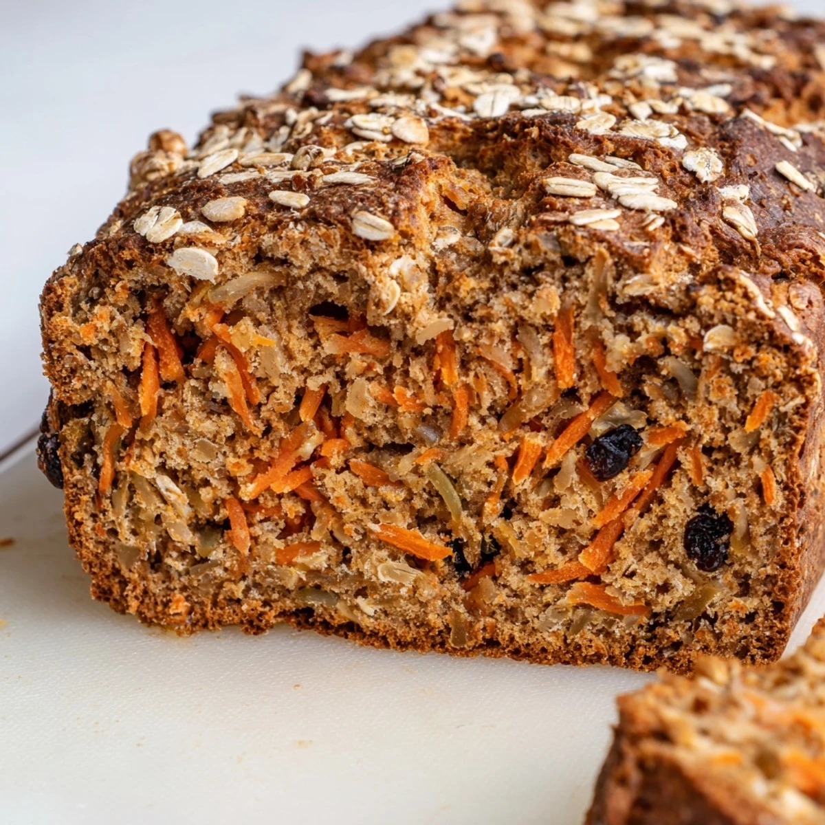 Golden brown carrot cake sourdough bread loaf studded with grated carrots and toasted walnuts