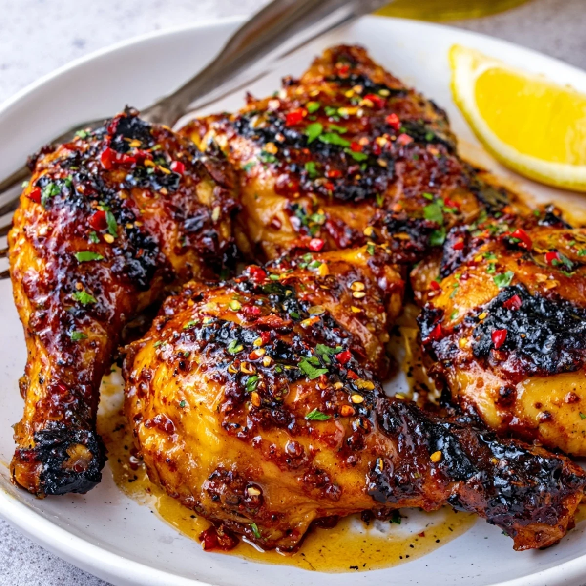 Peri Peri Chicken Ultimate Recipe You Must Try plated with crispy fries, lemon
