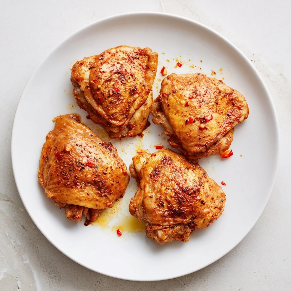 Charred Peri Peri Chicken thighs glazed in spicy red marinade, served with cilantro