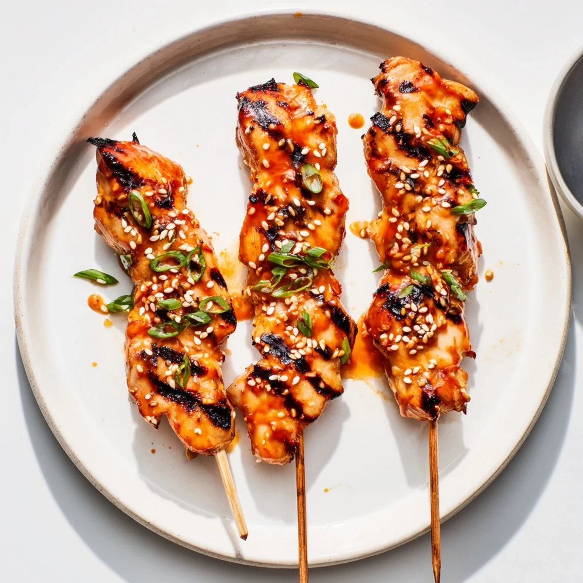 Juicy Grilled Bang Bang Chicken Skewers served hot beside jasmine rice for summer