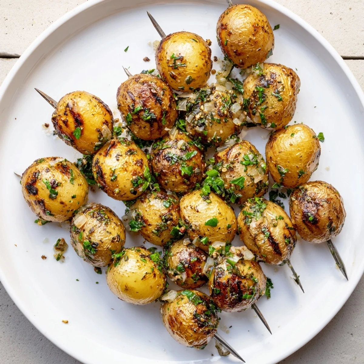 Grilled Potatoes Recipe with golden, smoky cubes, crispy edges and fresh parsley
