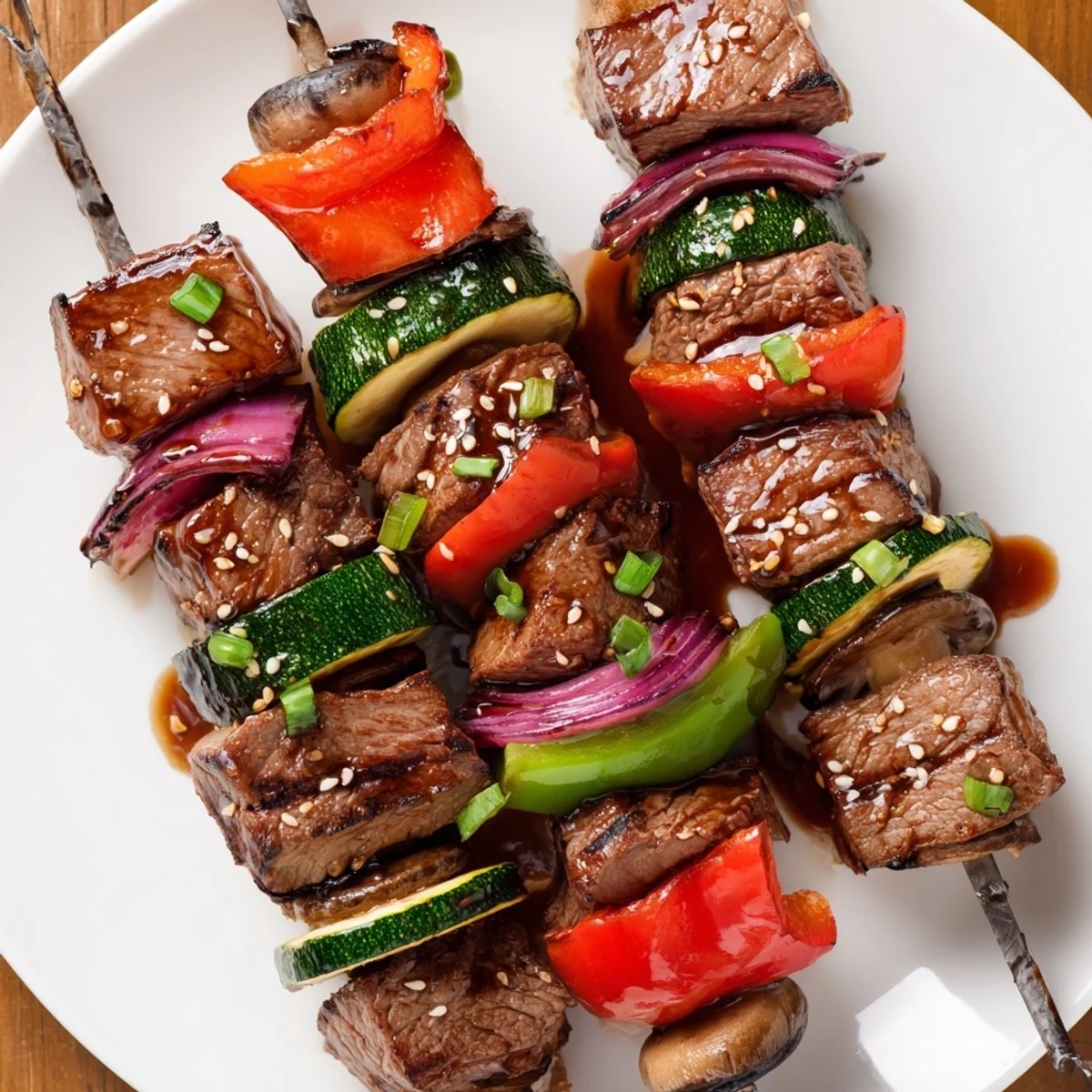 Weekend feast: Grilled Teriyaki Steak Kabobs juicy steak, tender veggies, smoky char
