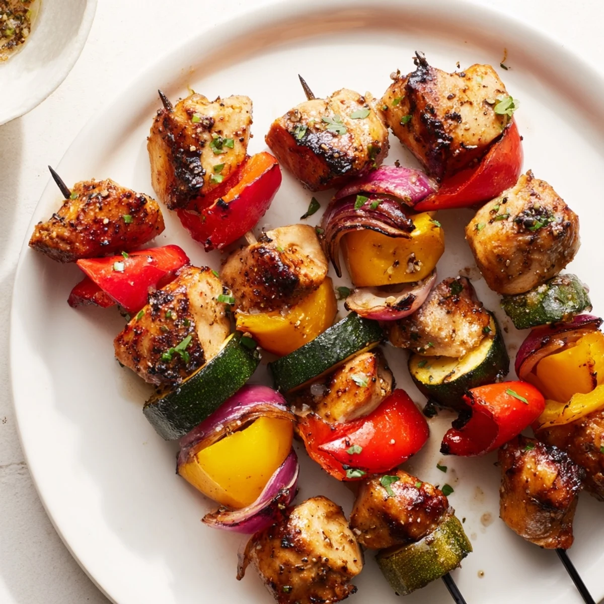 Weekend feast: Chicken Kabobs On The Grill served hot with fresh parsley
