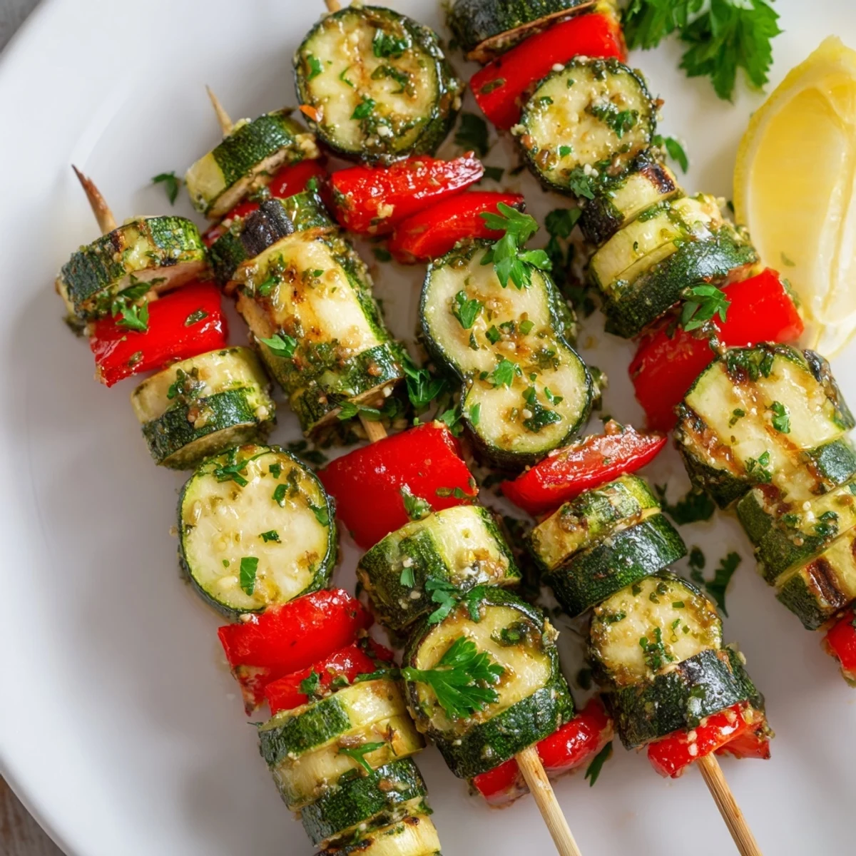 Smoky summer BBQ plate featuring Garlic Butter Zucchini Skewers Grilled Veggie Side Recipe