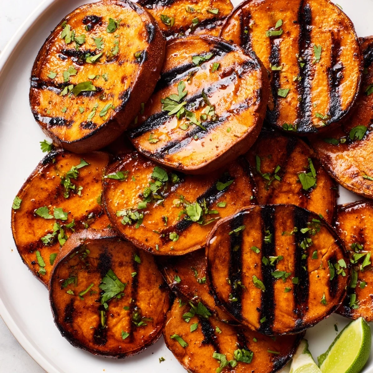 Grilled sweet potatoes, charred edges and soft centers, served with lime
