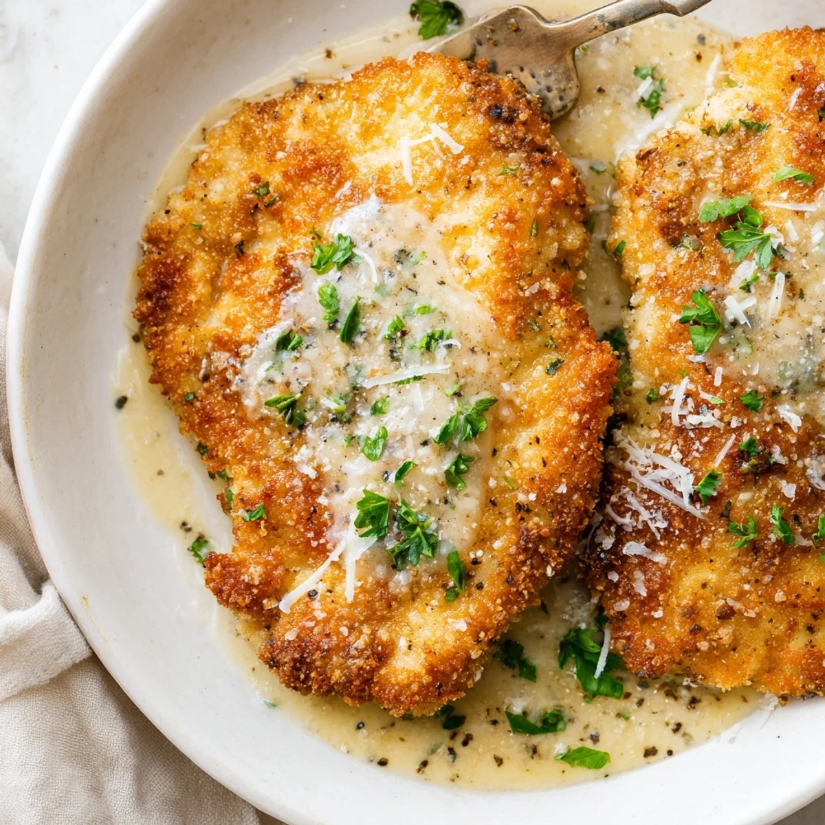 Crispy Chicken Creamy Sauce Recipe served over mashed potatoes, rich and silky.