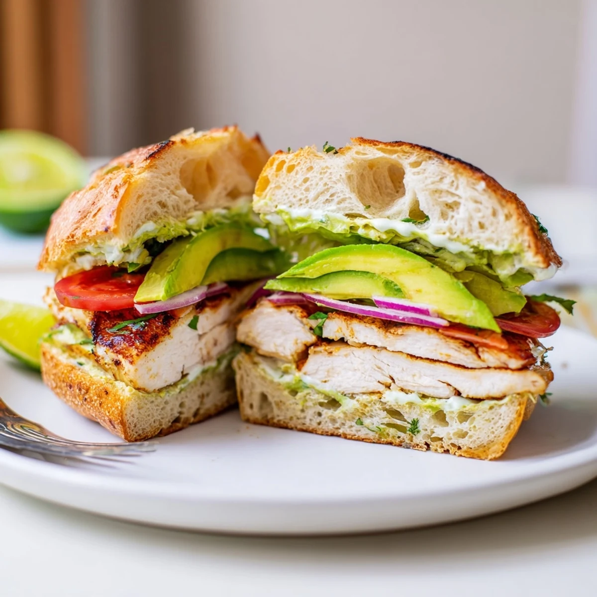 Sliced juicy chicken and ripe avocado crown Chipotle Grilled Chicken With Avocado Sandwich Recipe