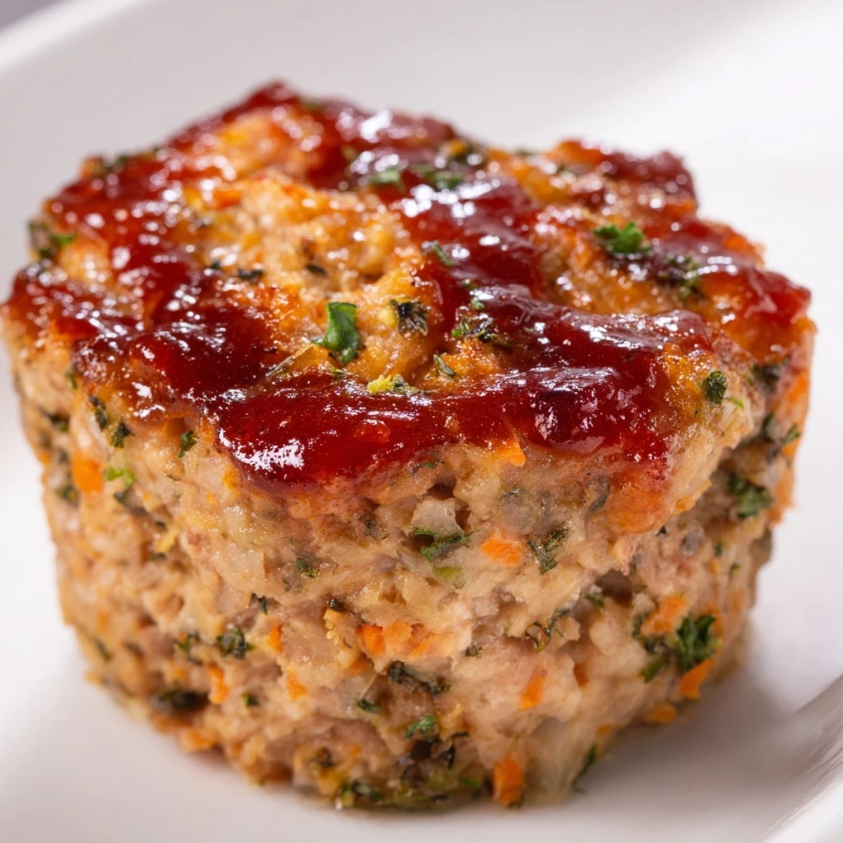 Individual portions of savory turkey meatloaf muffins served on a white plate with parsley garnish