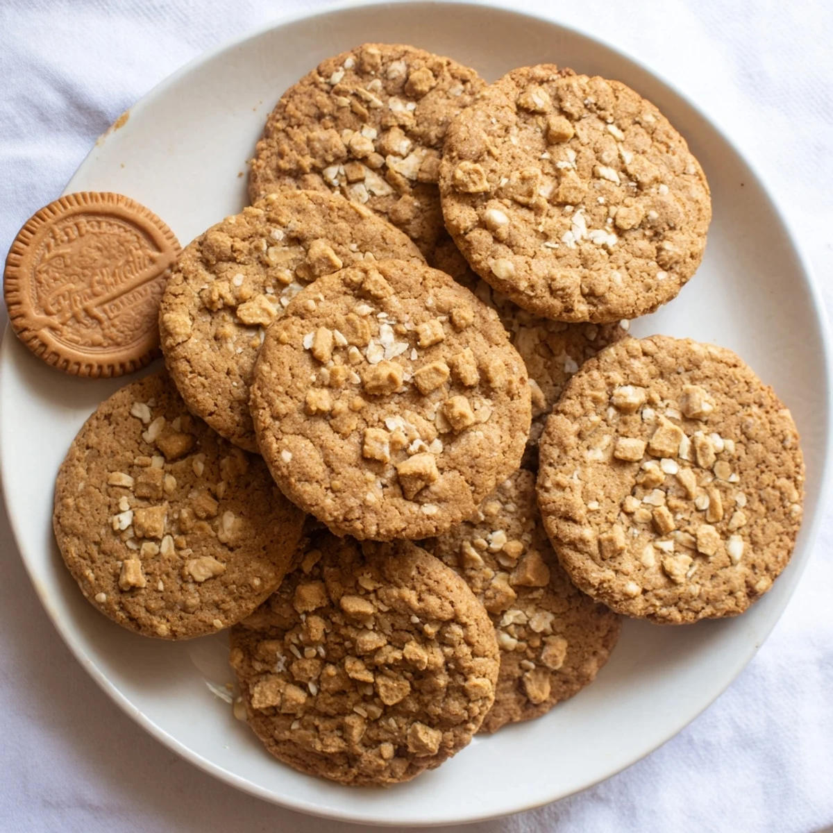 Chewy homemade Biscoff oatmeal Lotus cookies fresh from the oven with visible Biscoff cookie chunks