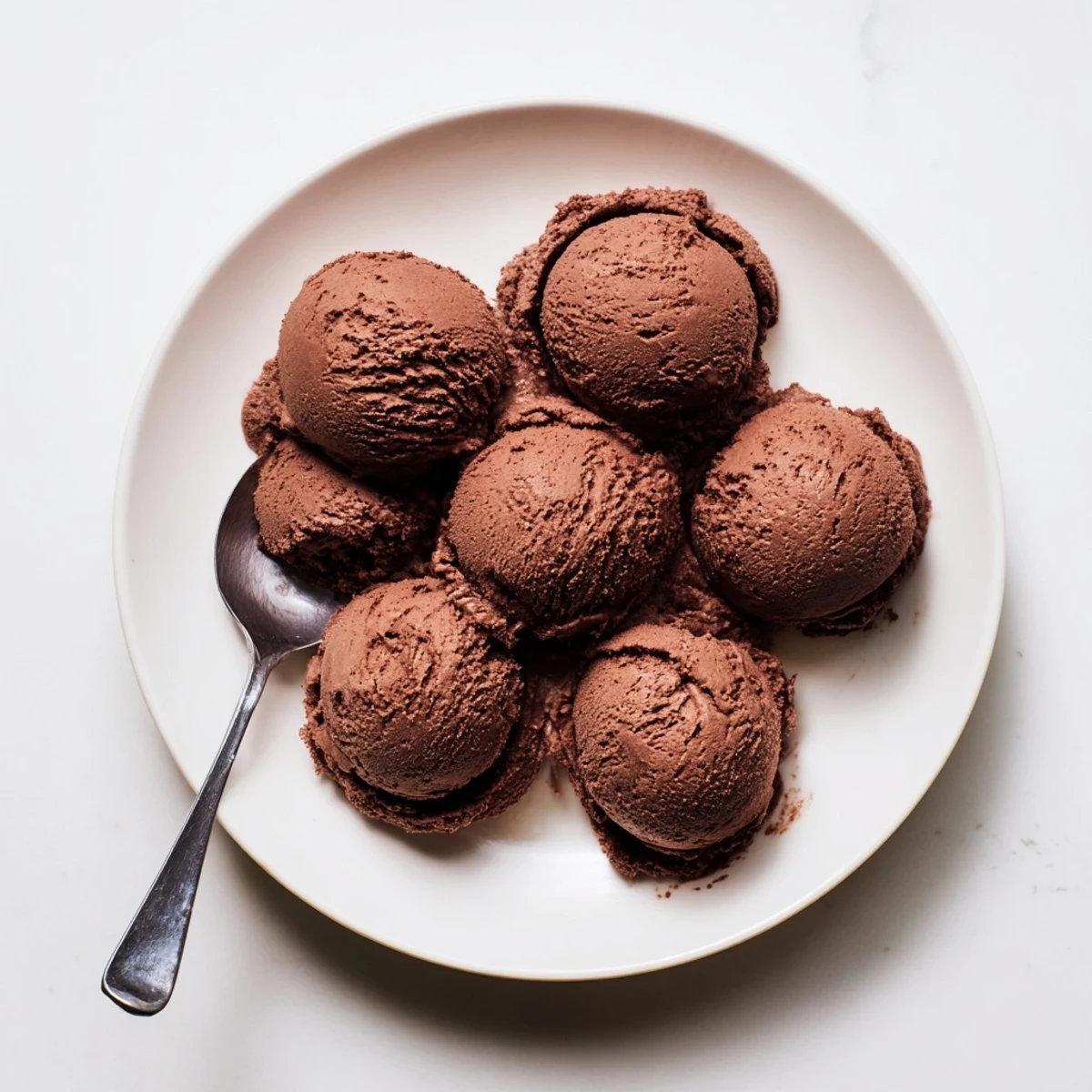 Rich chocolate sourdough ice cream garnished with fresh raspberries and sea salt flakes