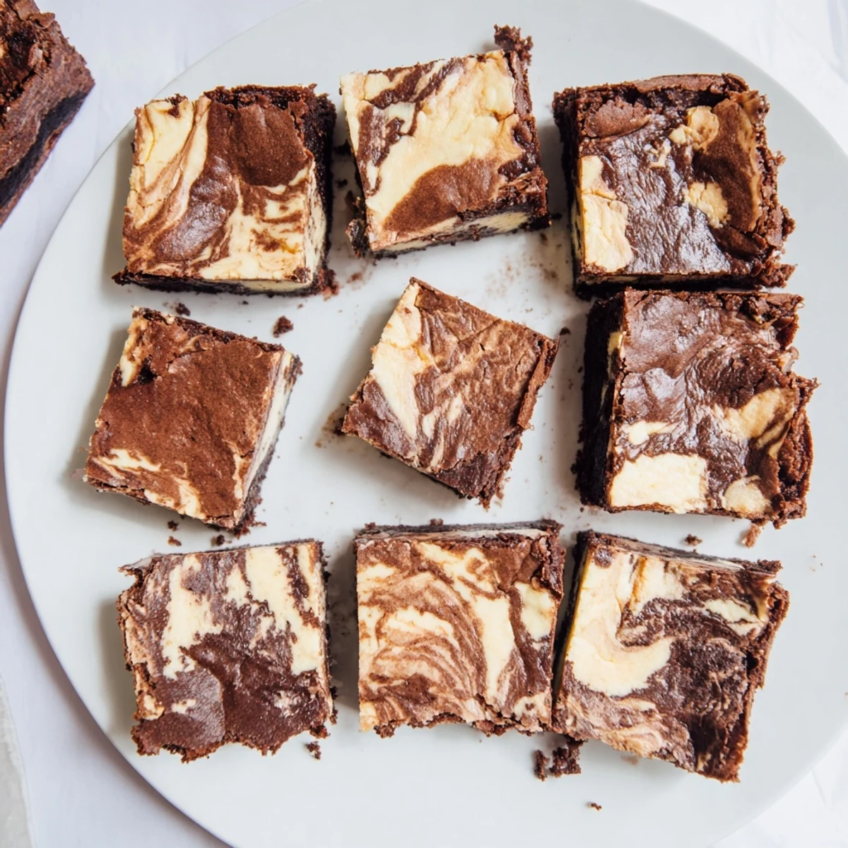 Homemade sourdough cheesecake brownie bars with glossy tops and rich marble texture