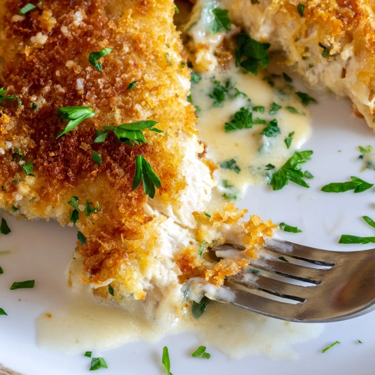 Weeknight Crispy Chicken Creamy Sauce Recipe sliced, steam rising, rich velvety sauce