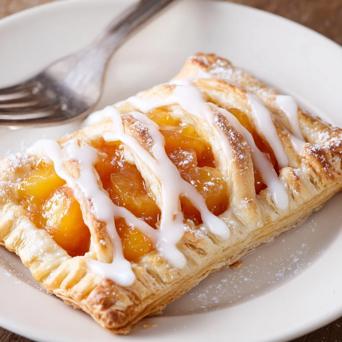 Slice of Peach Pop Tarts Classic beside coffee, buttery filling glistening inside