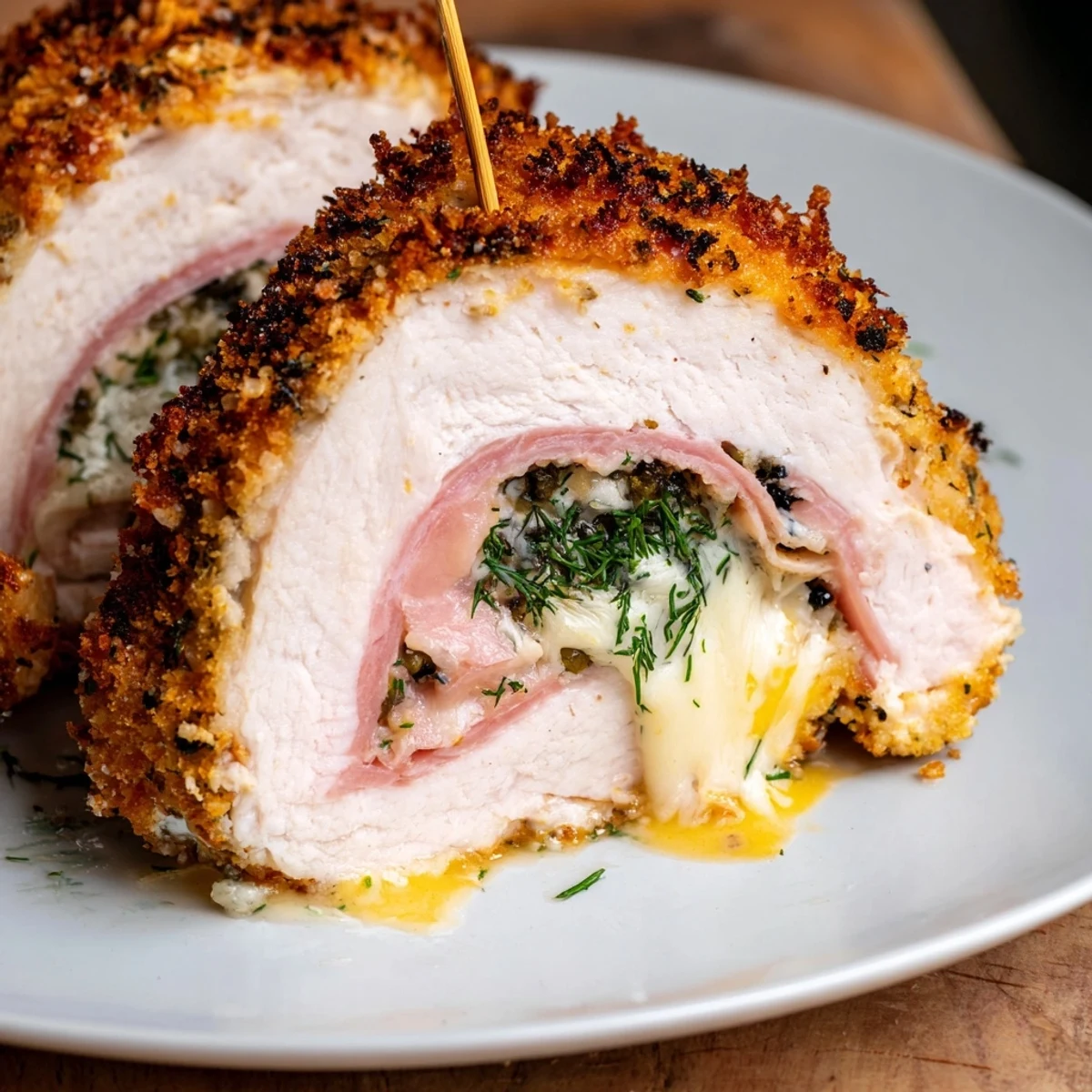 A plate of Crispy Pickle Brined Chicken Rolls beside creamy coleslaw