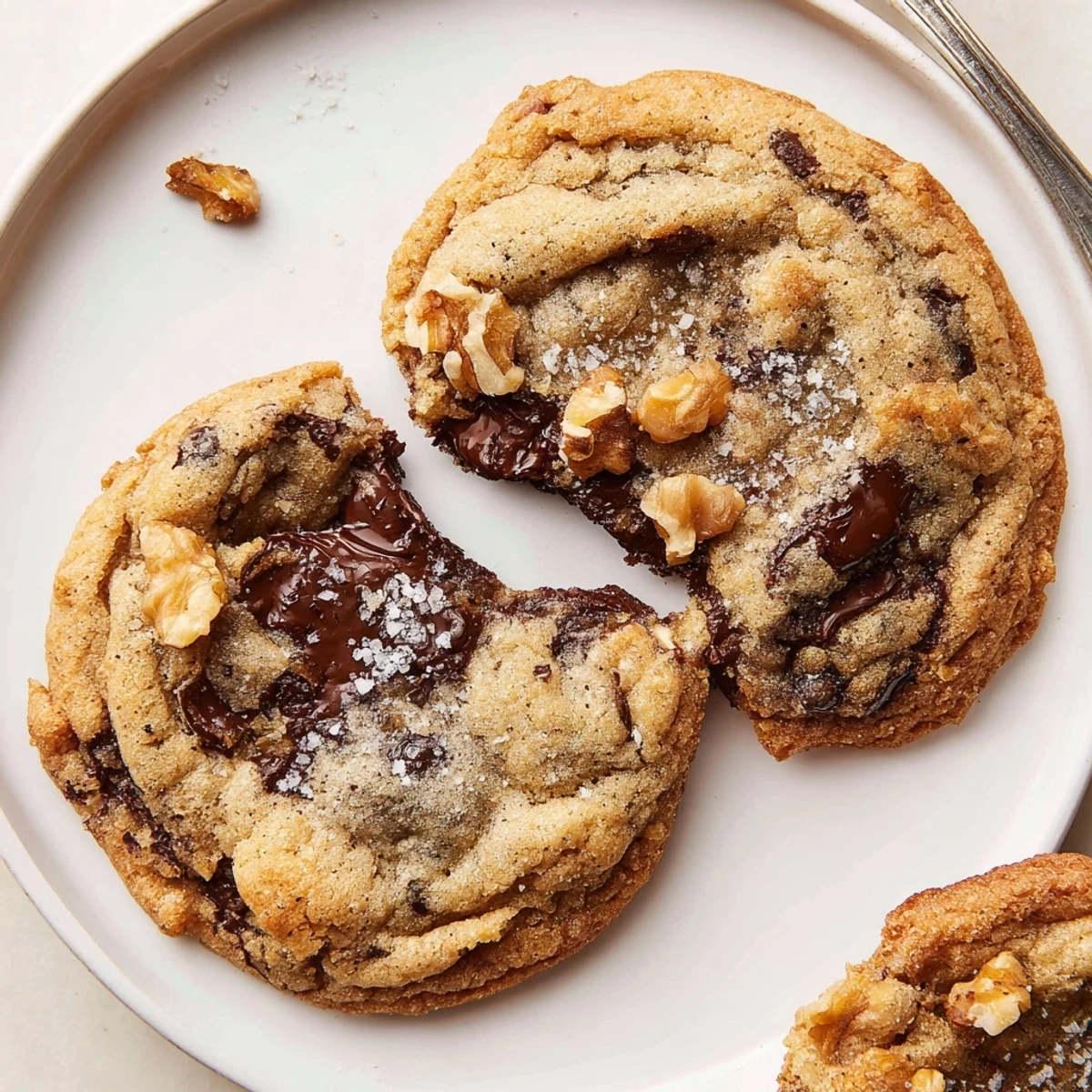 Fresh-baked Chocolate Chip Cookies stacked with melting chips, served with milk
