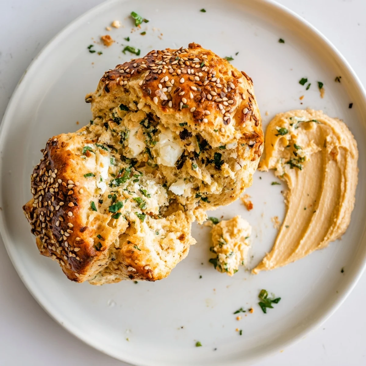Fresh-baked Humous Scones served warm with creamy hummus and chopped chives