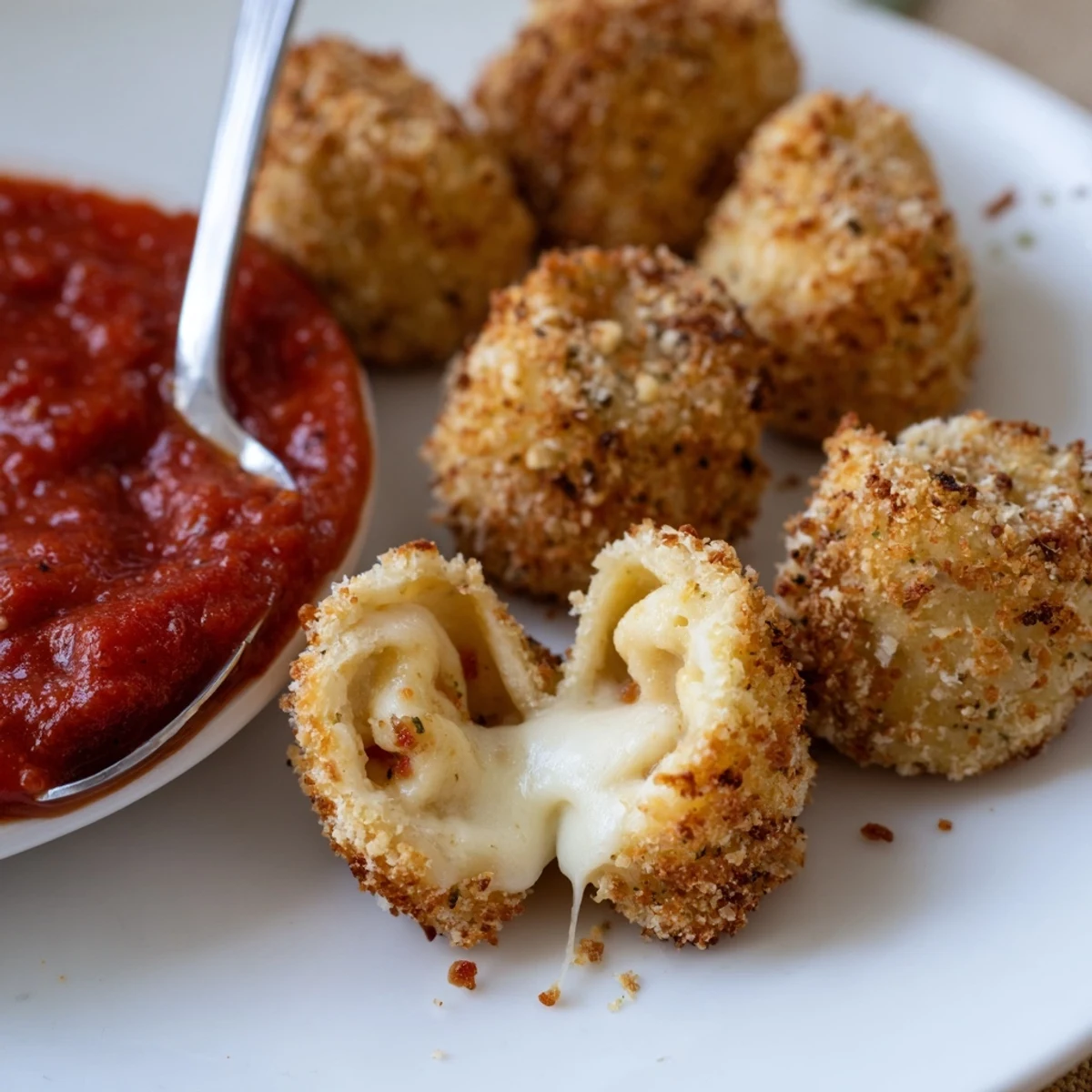 Golden, crunchy Crispy Tortellini Party Snacks Recipe served warm with marinara