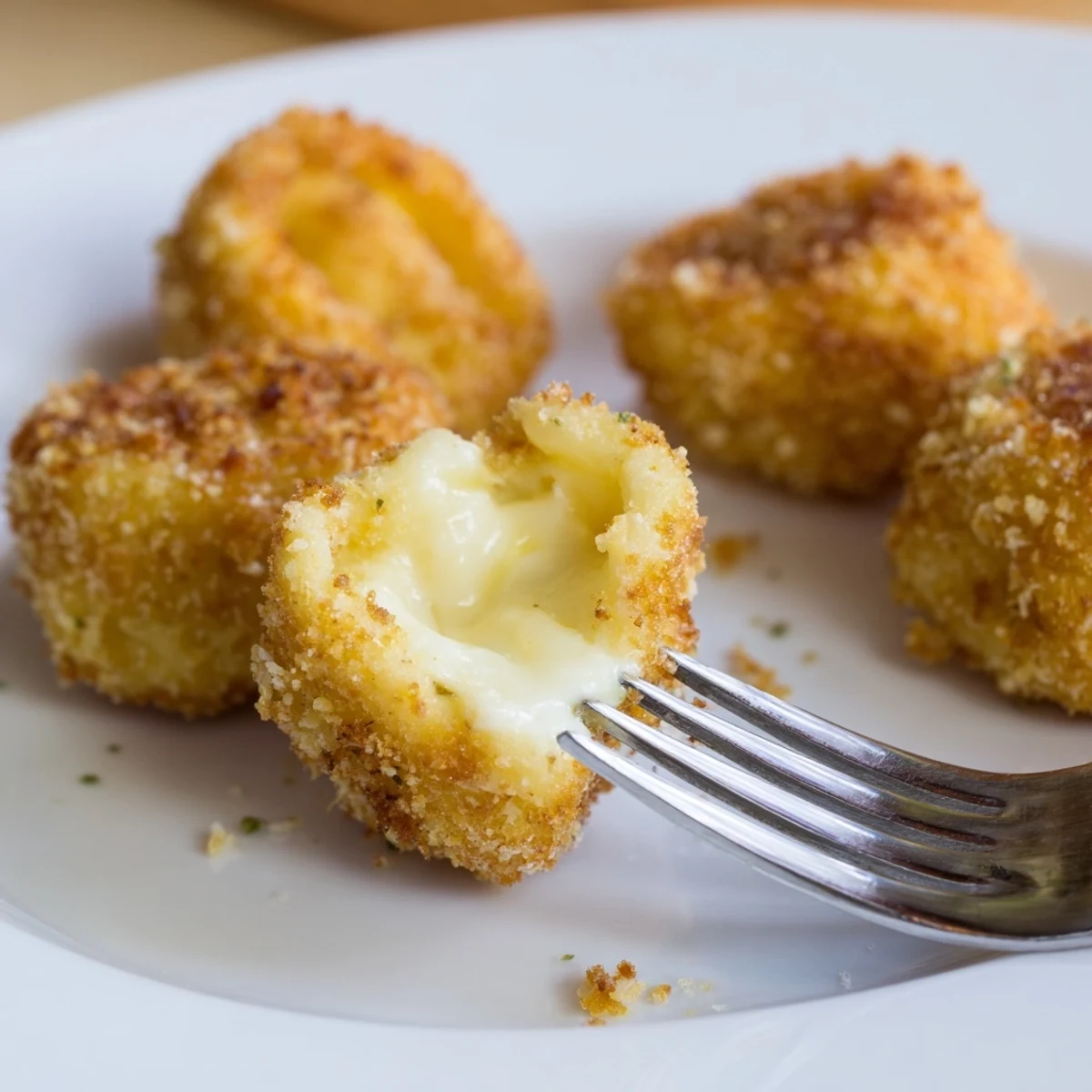 Plate of Crispy Tortellini Party Snacks Recipe, golden shells revealing gooey cheese inside