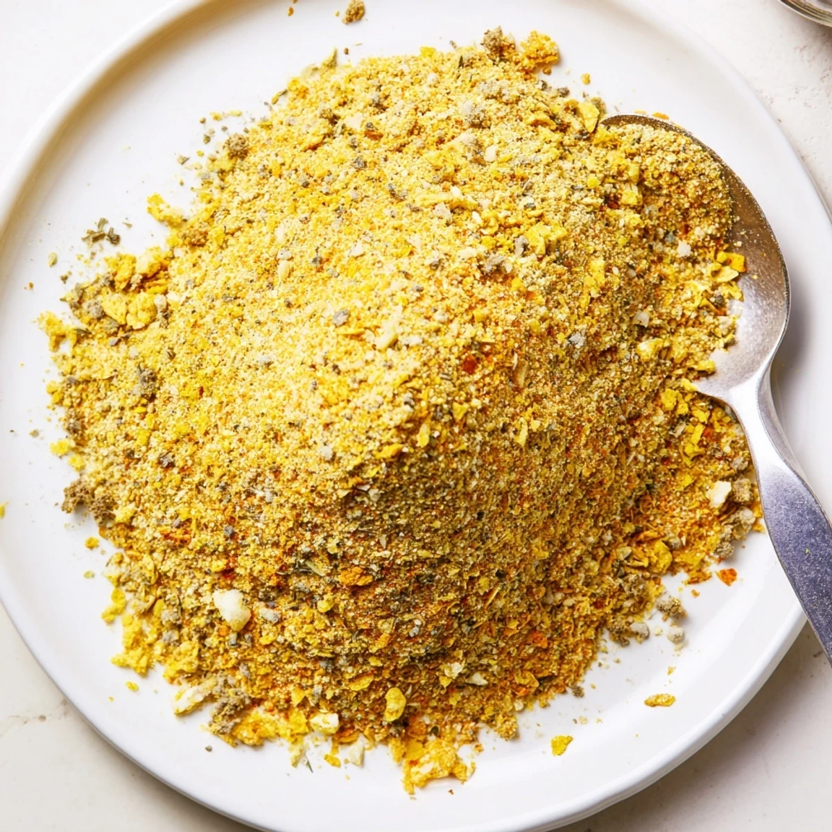 Vegan Chicken Seasoning For Rubs Marinades And Broth mixed in bowl, bright turmeric flecks