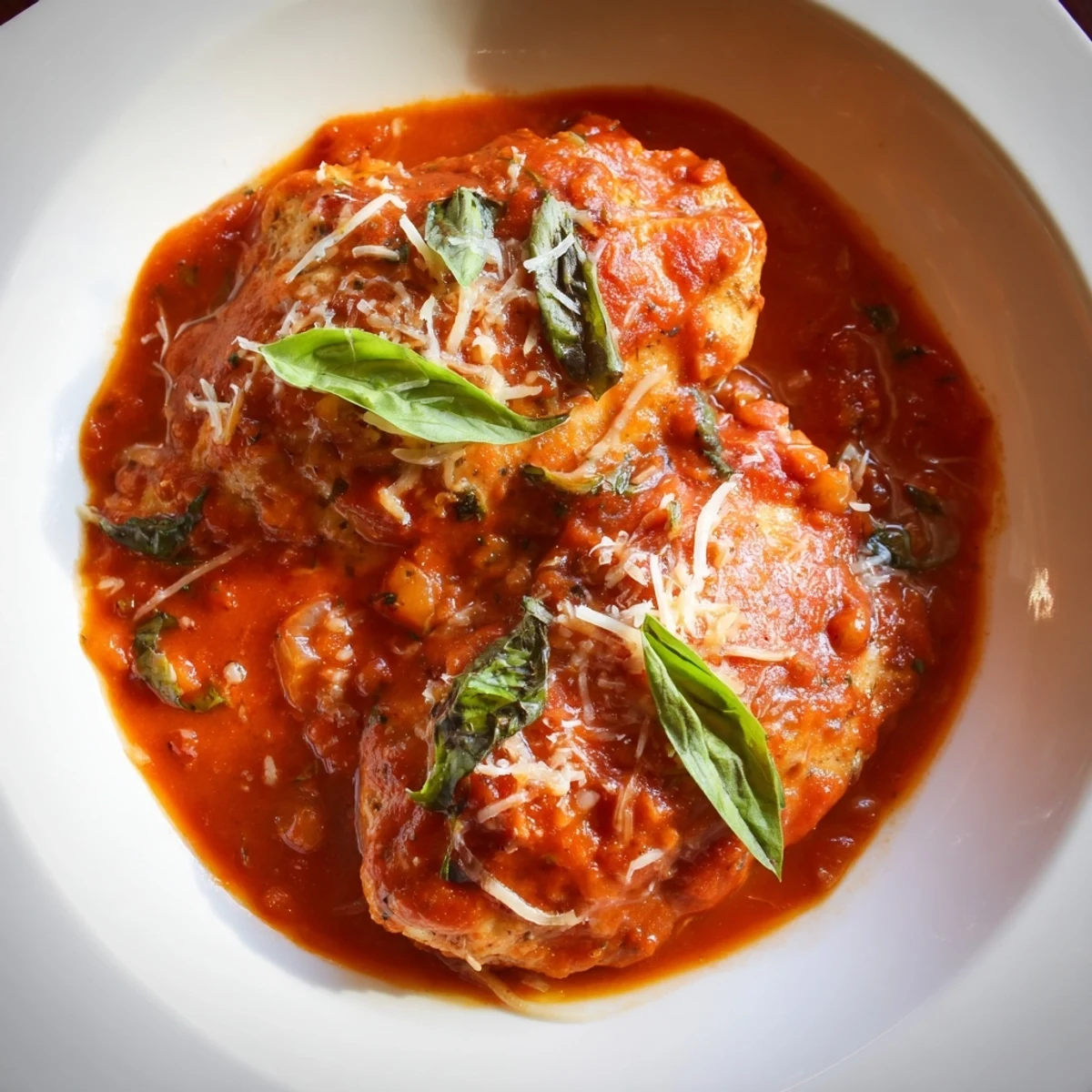 Hearty Slow Cooker Tomato Basil Chicken Breasts bathed in velvety sauce, Parmesan optional.