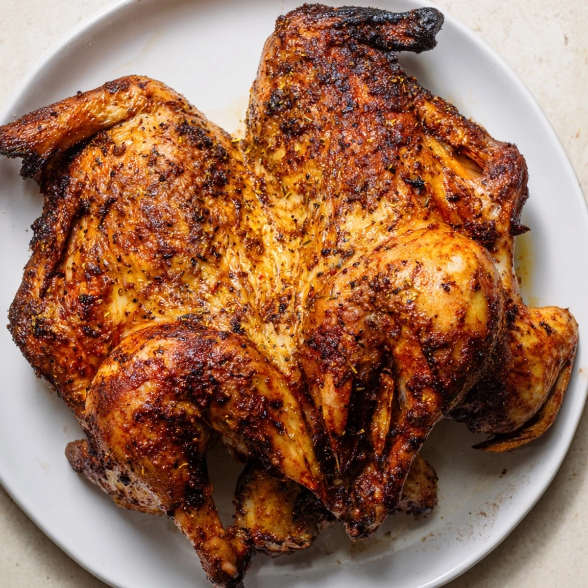Buttermilk Roasted Chicken with golden crisp skin, juicy interior and herb garnish