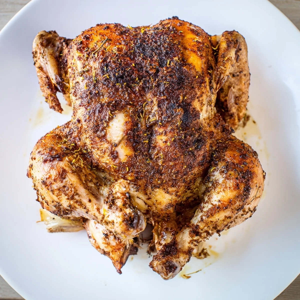 Slice of Buttermilk Roasted Chicken resting on a cutting board, steam rising