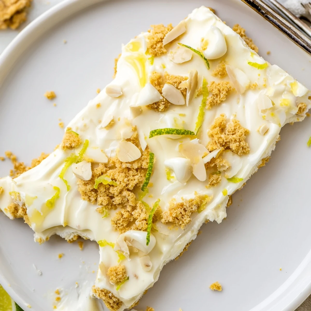 Frozen Key Lime Pie Yogurt Bark studded with graham crumbs and bright lime.
