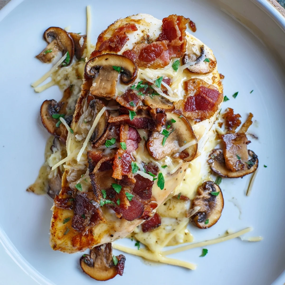 Plated Alice Springs Chicken Outback Style with honey-mustard glaze and sautéed mushrooms