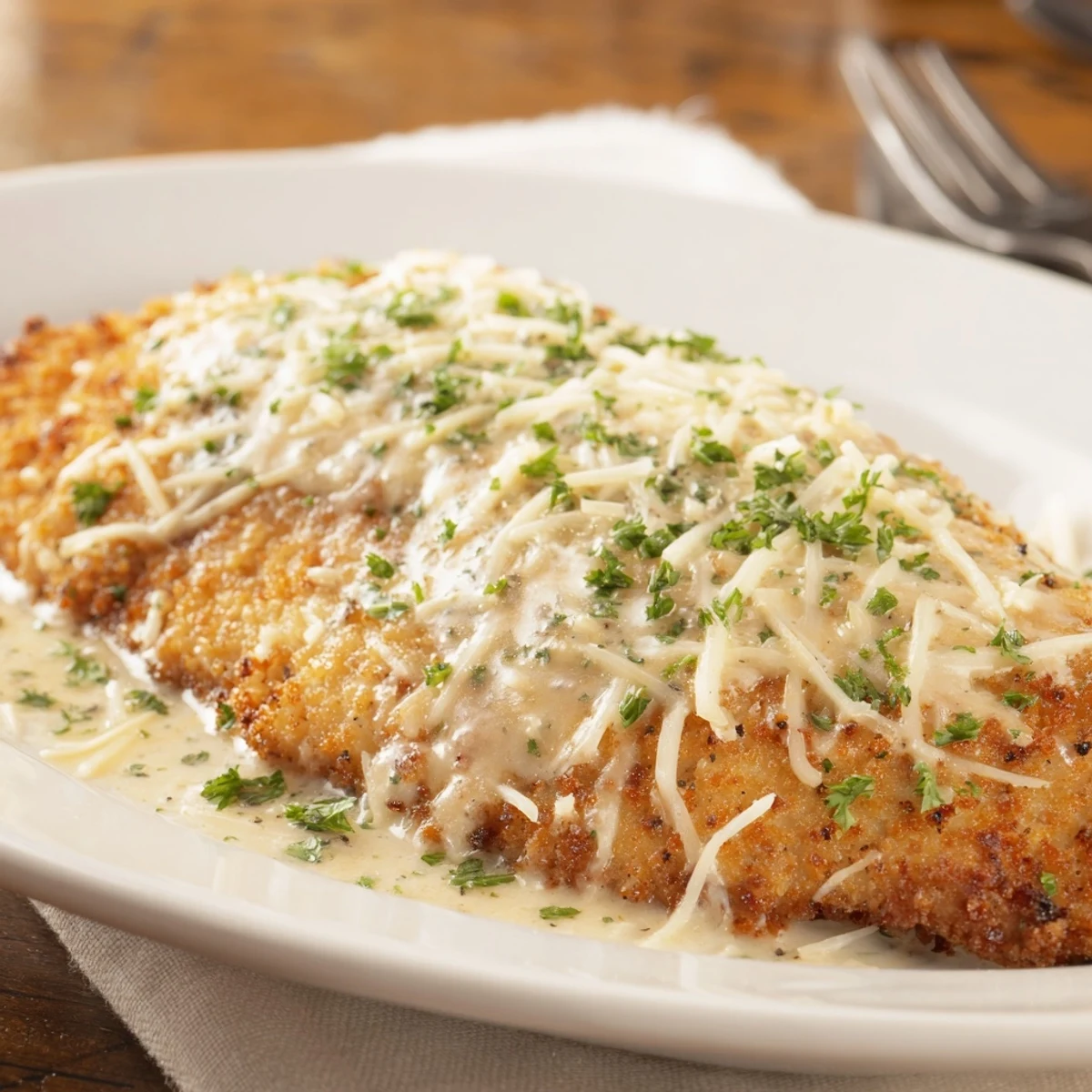 Golden panko crusted Longhorn Steakhouse Parmesan Chicken served with mashed potatoes