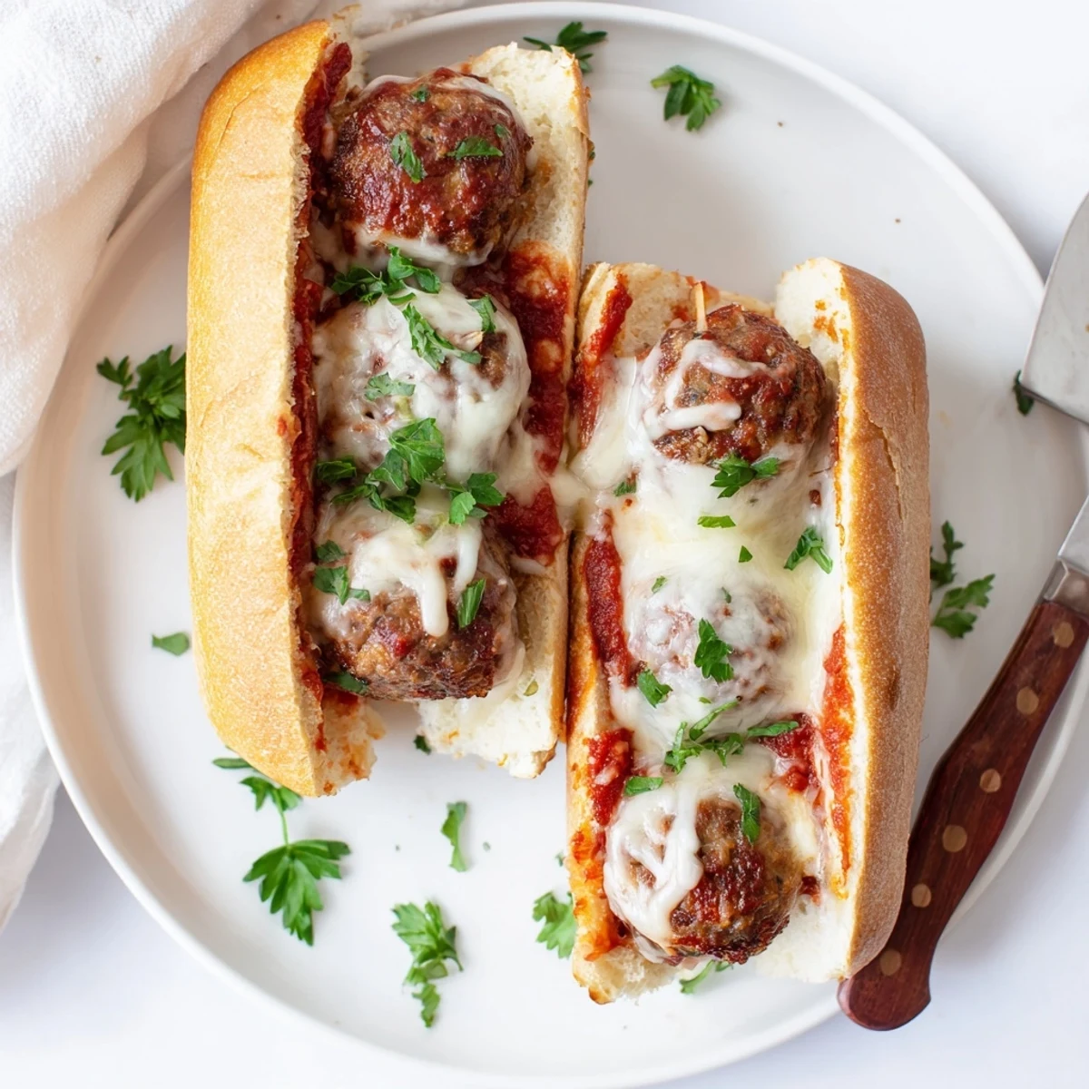 Golden toasted sub roll loaded with tender meatballs and melted mozzarella cheese