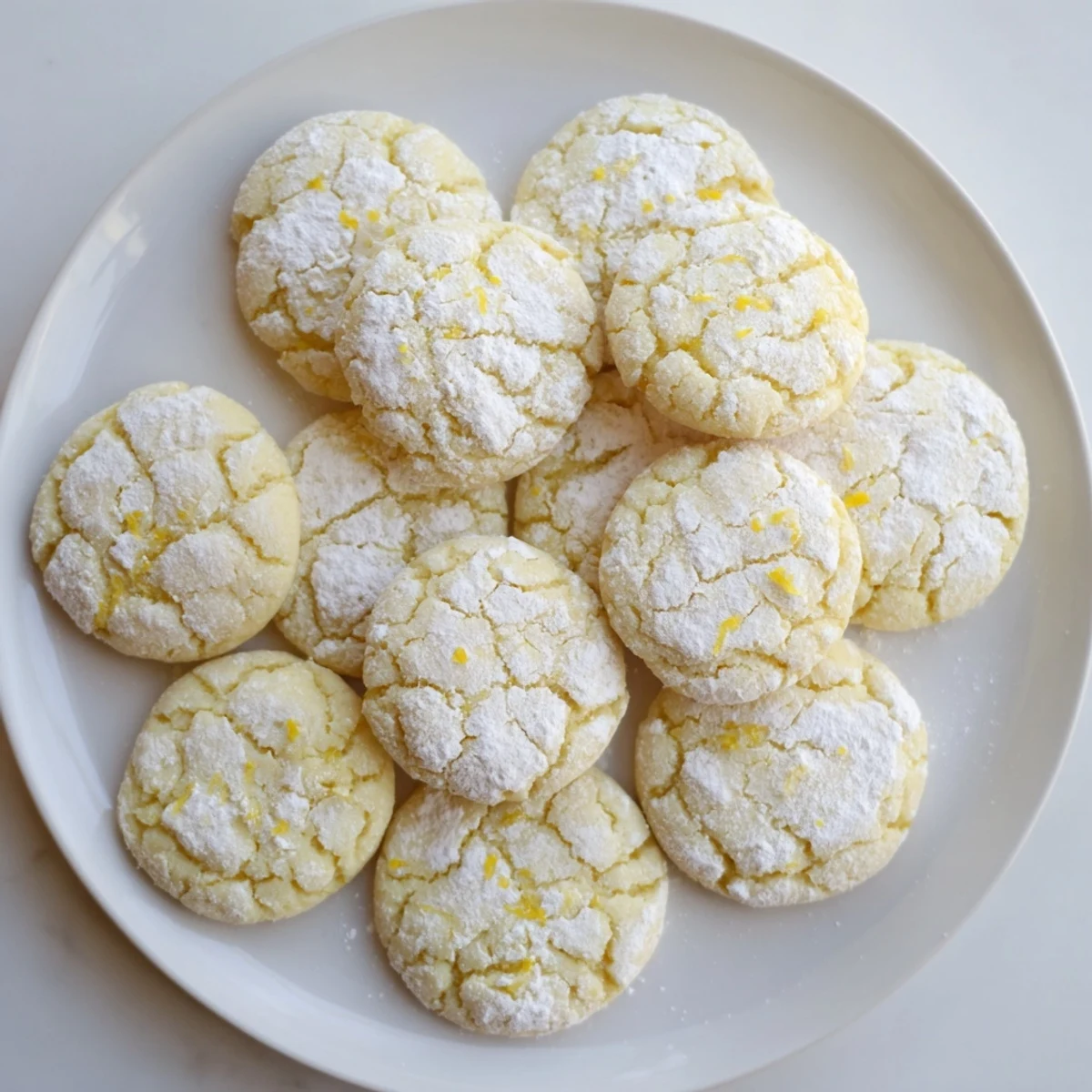 Freshly baked chewy lemon cookies with crackled tops cooling on a wire rack