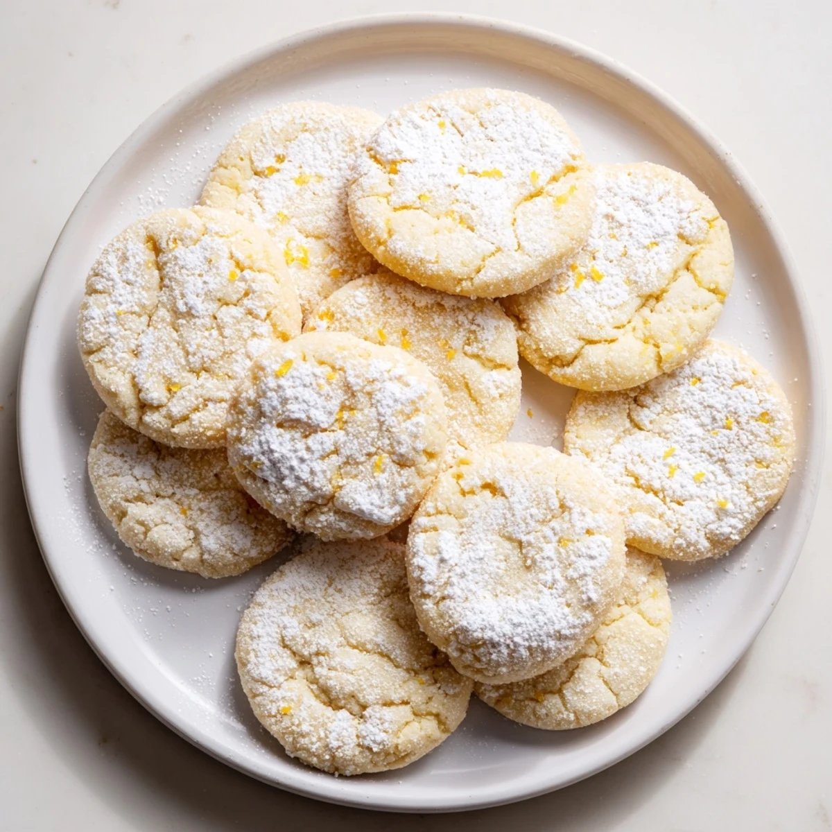 Zesty soft lemon cookies stacked high with bright lemon zest garnish