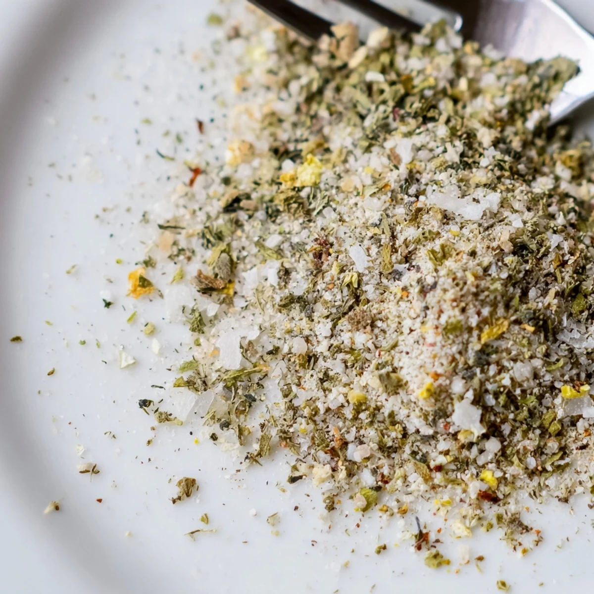 Homemade dehydrated tzatziki seasoning mix with dried dill, parsley, mint, and garlic powder in a glass jar