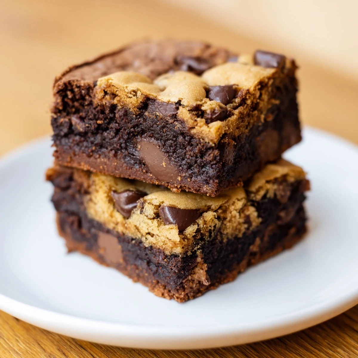 Freshly baked fudgy chewy brookies cooling in a square pan with golden edges
