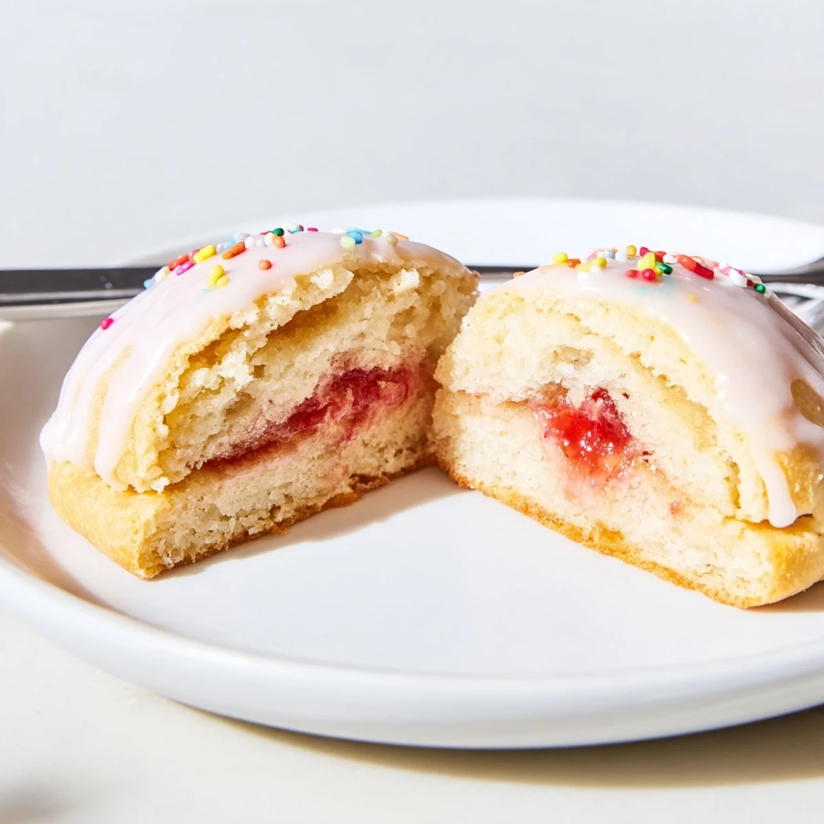 Buttery, golden-edged Strawberry Pop Tart Cookies topped with sweet glaze and sprinkles
