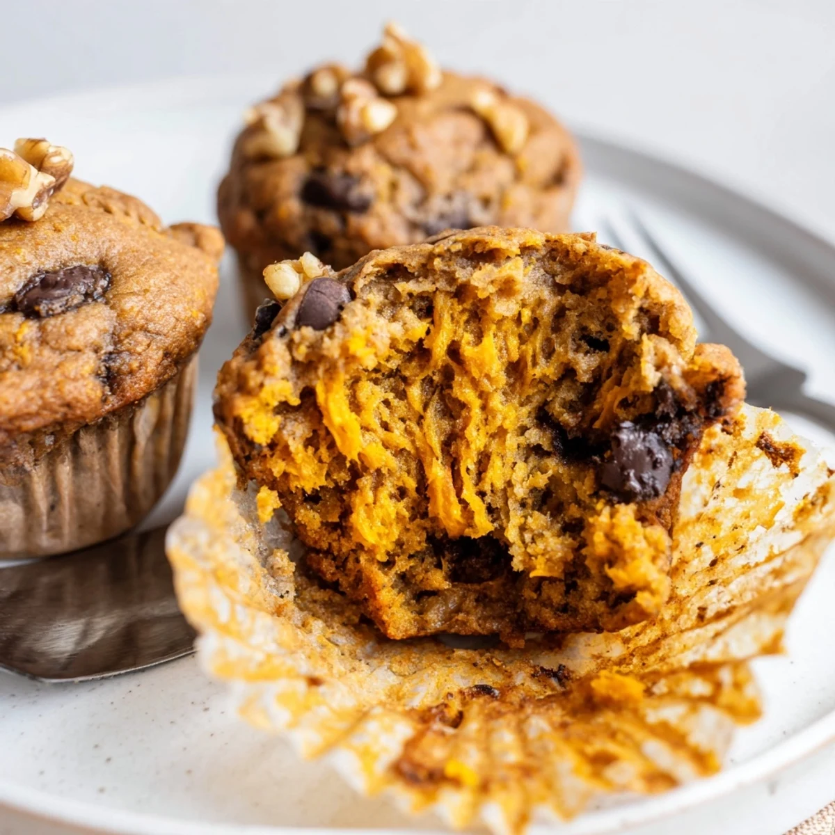 Warm Butternut Squash Banana Muffins cooling on a wire rack, moist.