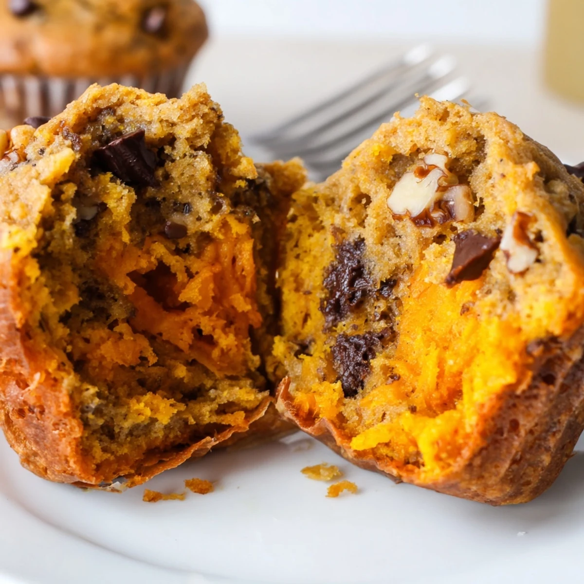 Sliced Butternut Squash Banana Muffins served with melted butter and coffee.