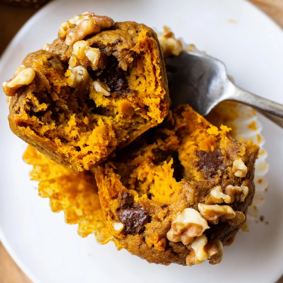 Golden Butternut Squash Banana Muffins studded with walnuts, cinnamon aroma rising.