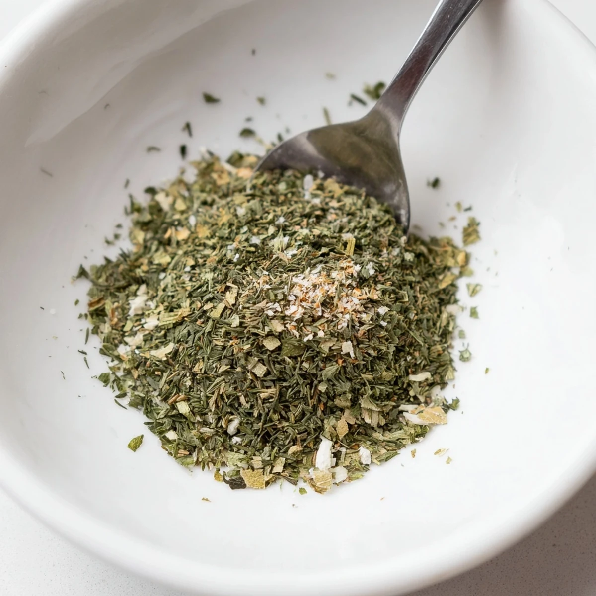 Spoonful of Dehydrated Tzatziki Seasoning Mix beside yogurt for instant Mediterranean dip
