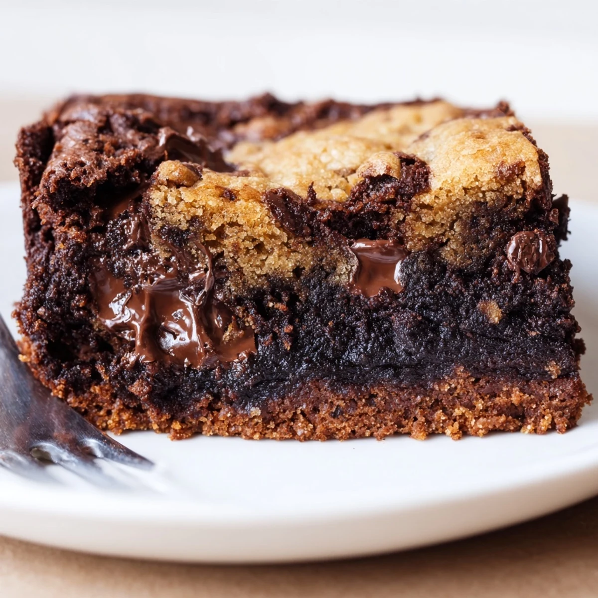 Fudgy Chewy Brookies Recipe: gooey brownie base topped with golden cookie layer.