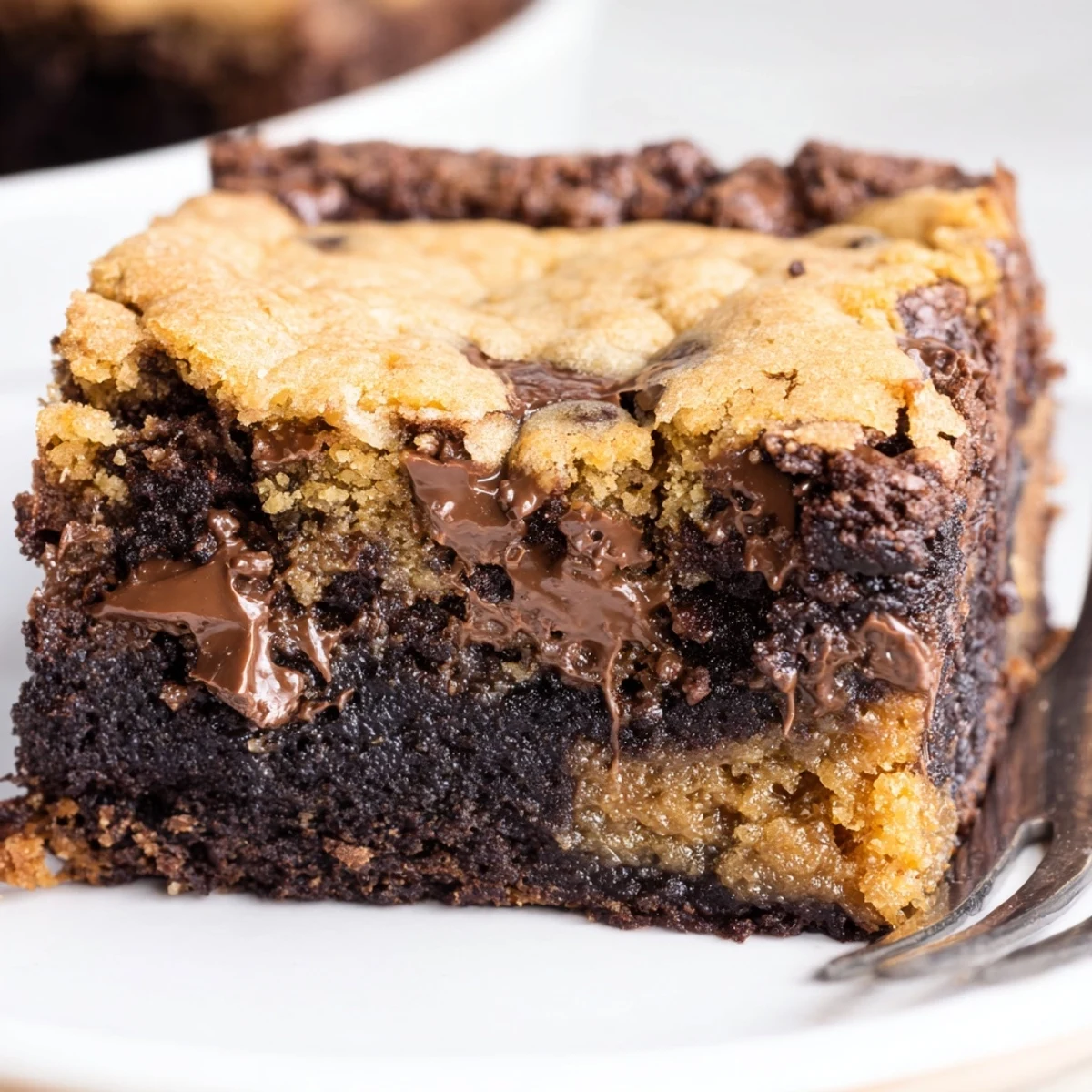 Warm Fudgy Chewy Brookies Recipe served with melting vanilla ice cream scoop.