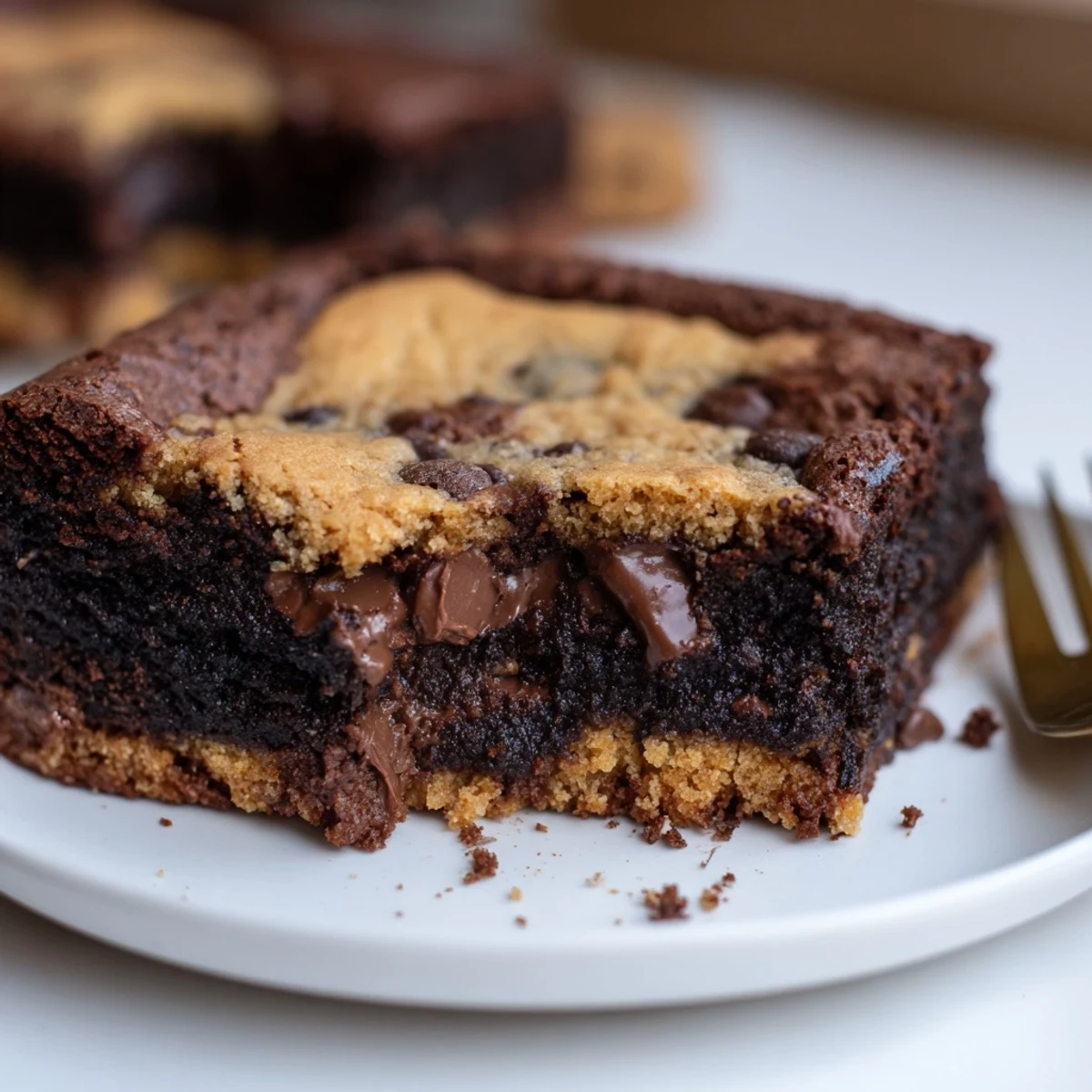 Pan of freshly baked Fudgy Chewy Brookies Recipe cooling, edges crackling.