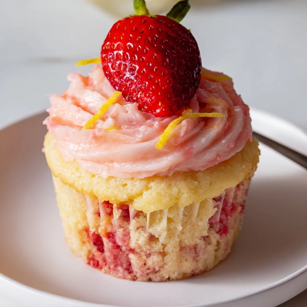 Fresh Strawberry Lemonade Cupcakes cooling on a rack, fragrant citrus aroma.