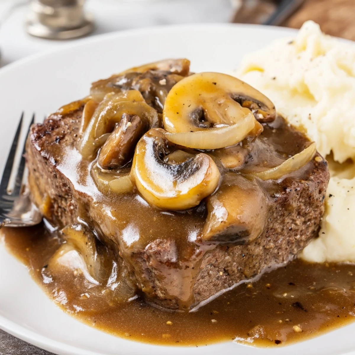 Warm Country Style Smothered Cube Steak Recipe served over creamy mashed potatoes