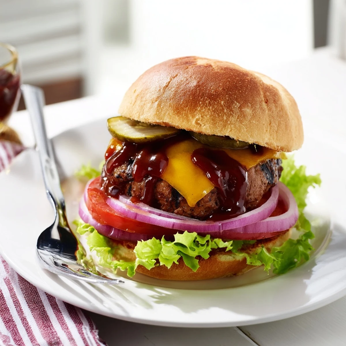 Juicy coffee rub burgers with smoky BBQ sauce on golden brioche buns