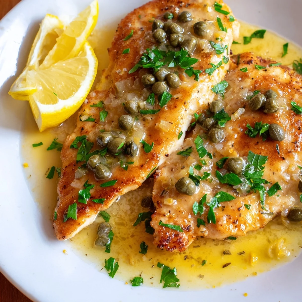 Tender slow cooker chicken piccata in a bright, buttery lemon caper sauce.