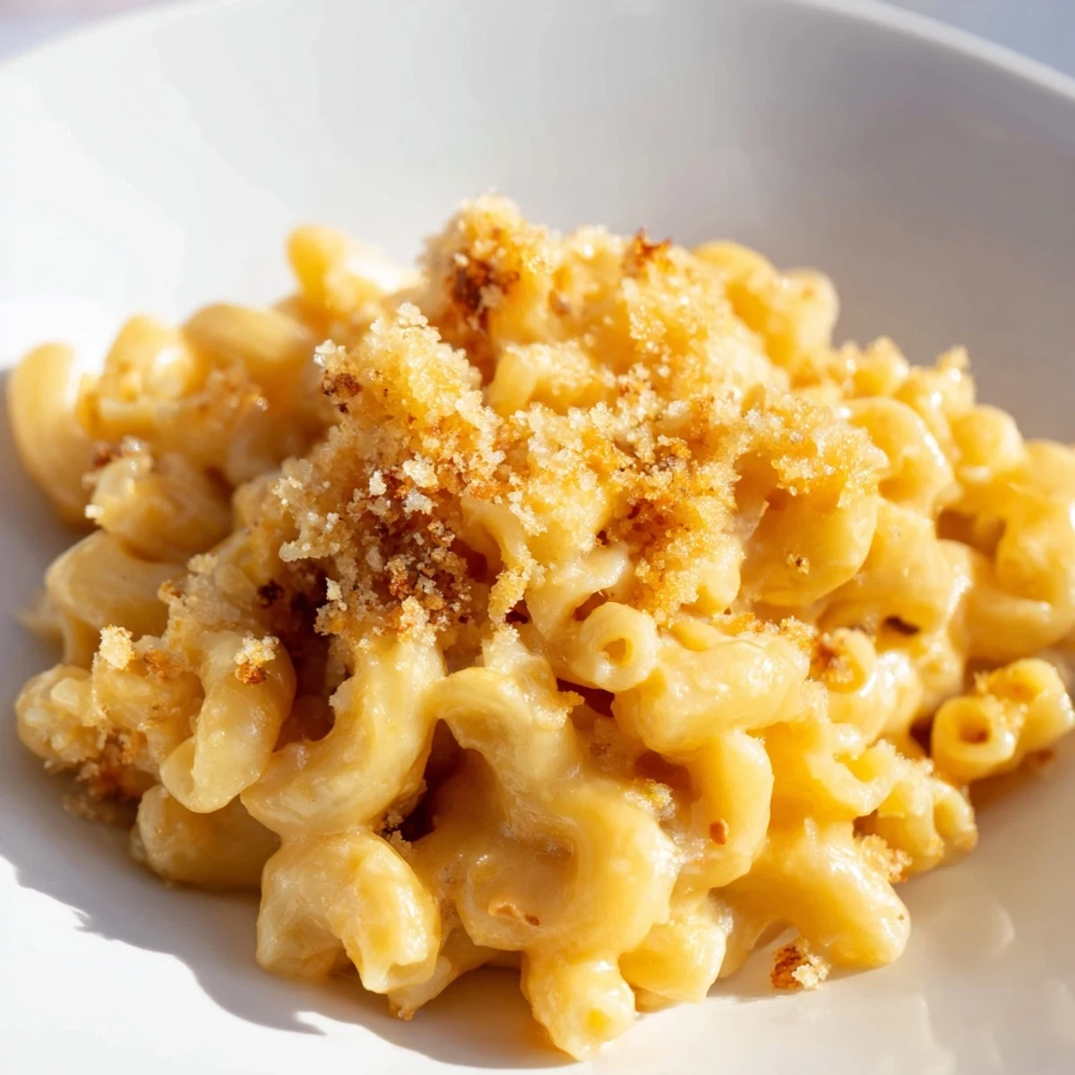 Baked mac and cheese bubbling with melted cheddar and a crispy crust