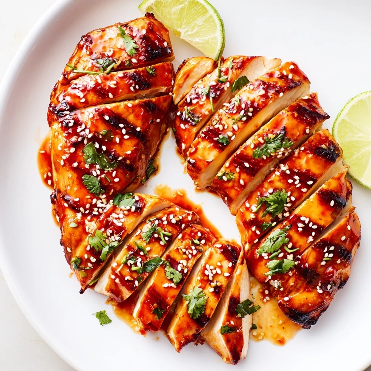 Juicy Sweet Chili Grilled Chicken sliced open, revealing tender meat with caramelized sticky sauce